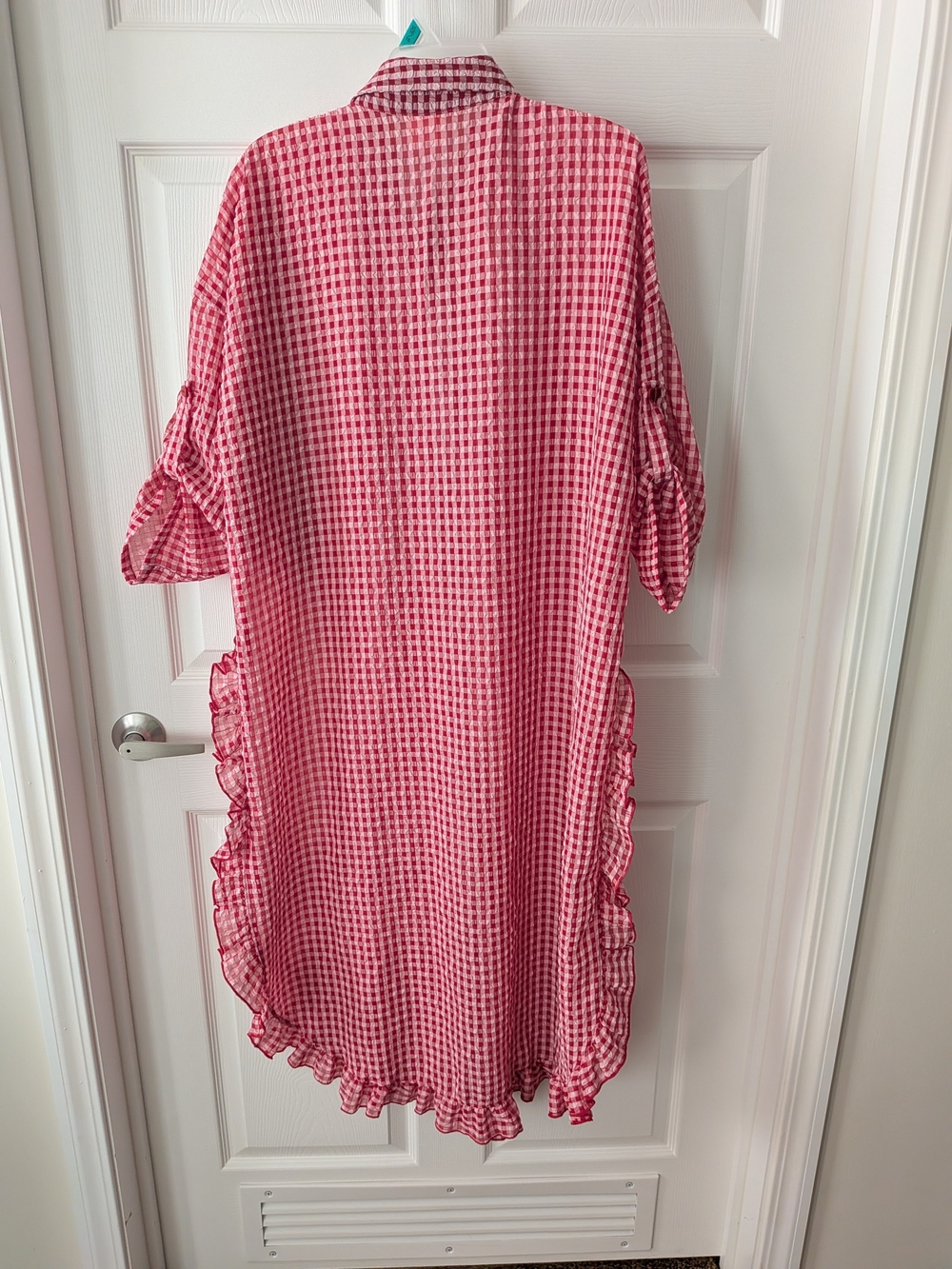 NWT Zadie B's Red Gingham Button-Front Ruffle Duster Dress - Picture 2 of 12